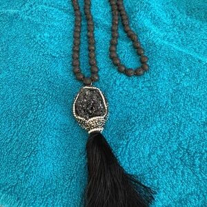 Black Beaded Necklace with Tassel